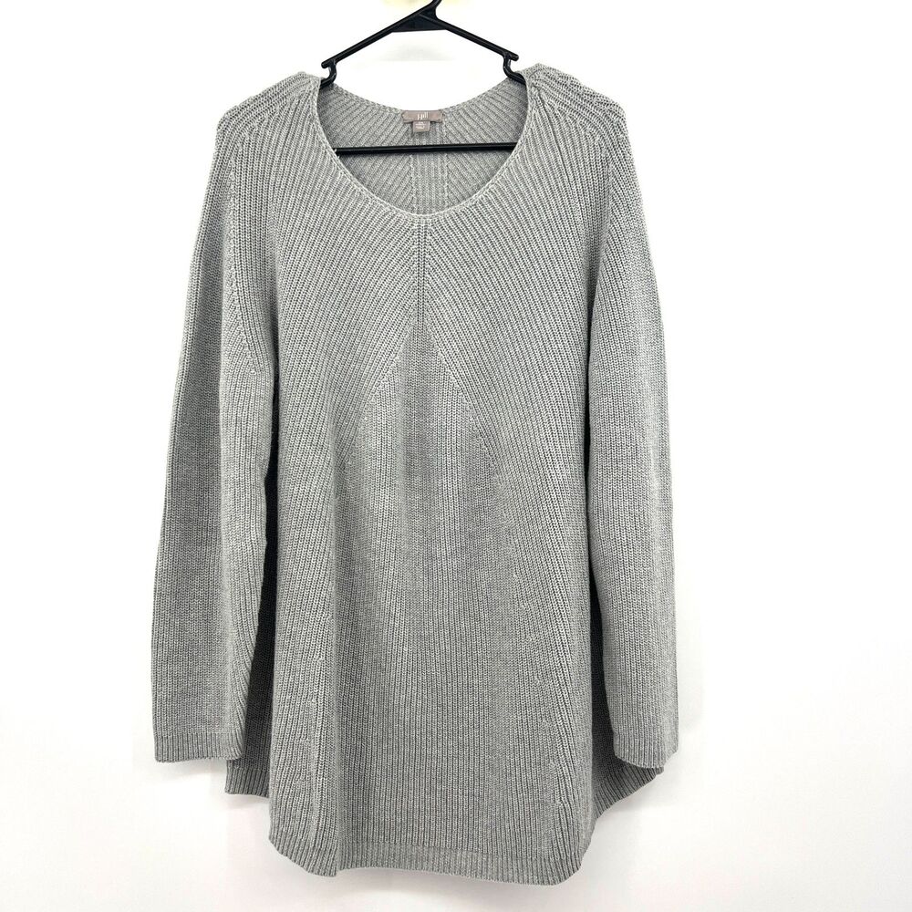J.Jill Womens 2X Gray Scoop Neck Ribbed Knit Tunic Sweater Cotton Blend